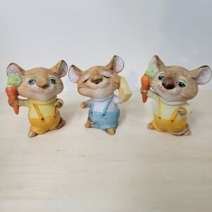 Homco Taiwan Set of 3 Mouse Figurines Eating Carrot and Cheese Decor Collectible
